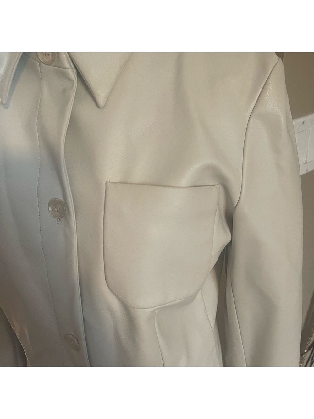 Women's Cream Two-Piece Pleather Set - Picture 3 of 12